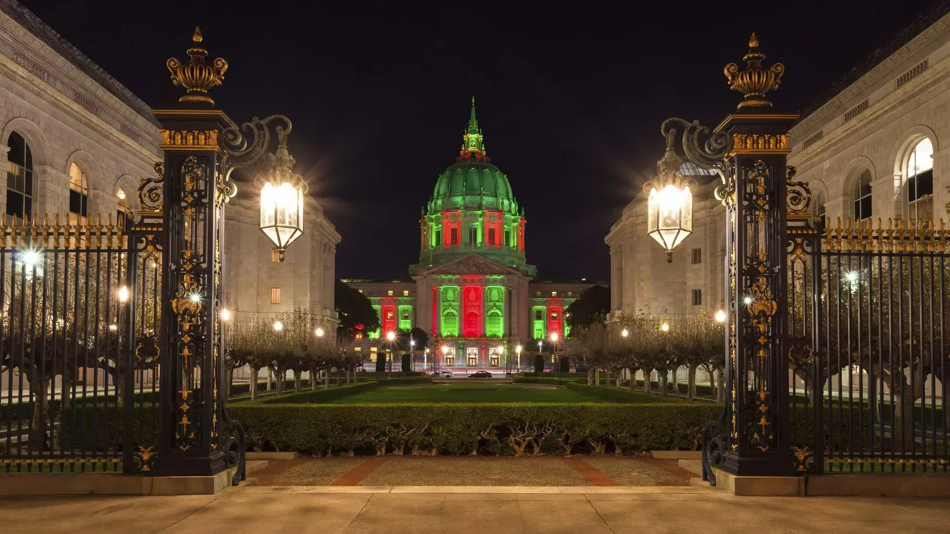 San Francisco City Hall lit for the holidays.